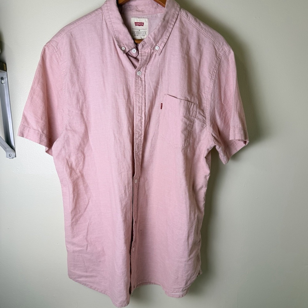 Levis Button Down Shirt Men's XL Pink Cotton Red Tab Short Sleeve Outdoor